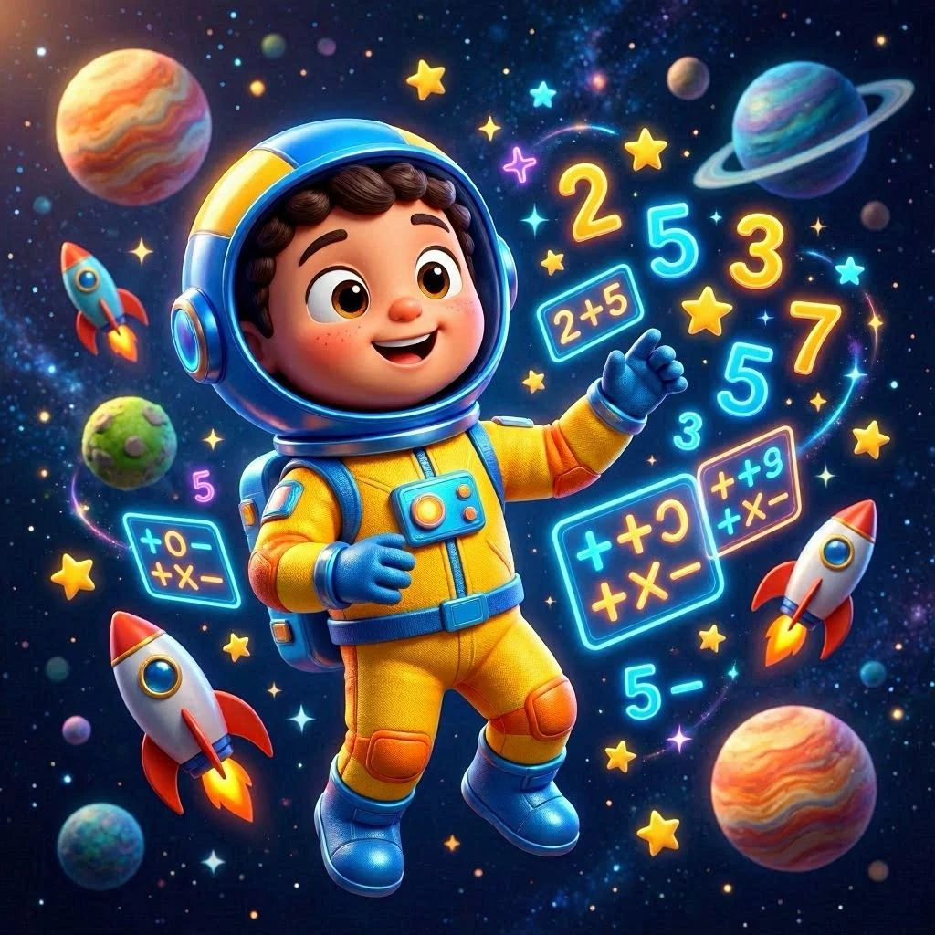 Child building math confidence through interactive quizzes